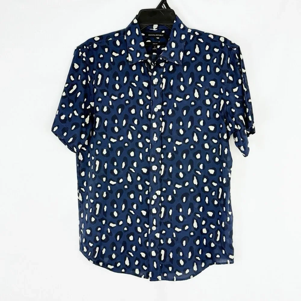 Banana Republic Mens Small Untucked Slim Fit Dress Shirt Navy Blue